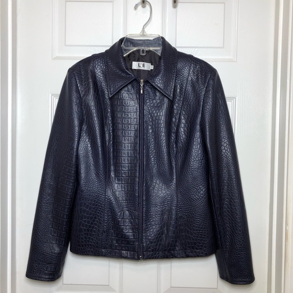 L’E L’EQUIPE PLUS Made Italy Faux Leather Crocodile  Print Purple Jacket 40=S=4 - Picture 5 of 14